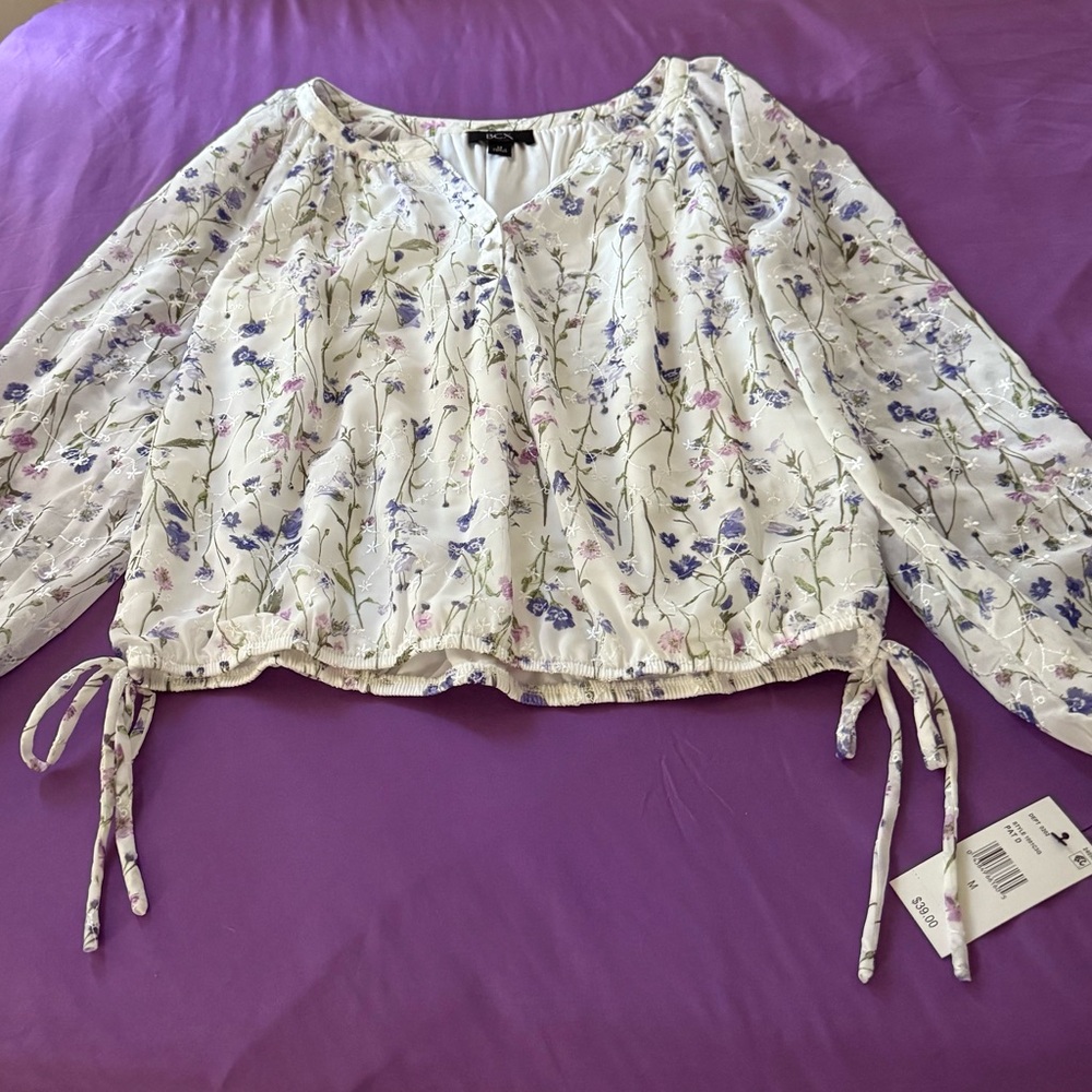 BCX Women's Floral Blouse in Purple and White